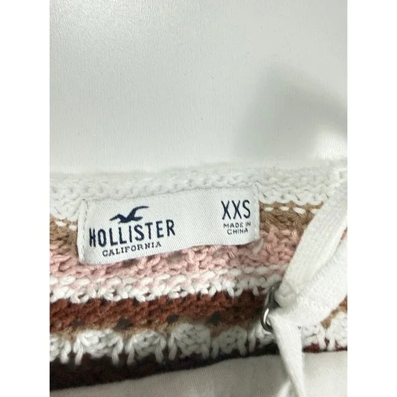 Hollister Women XXS Knit Striped Cami Crop Top V-Neck Adjustable Straps White - Picture 2 of 4